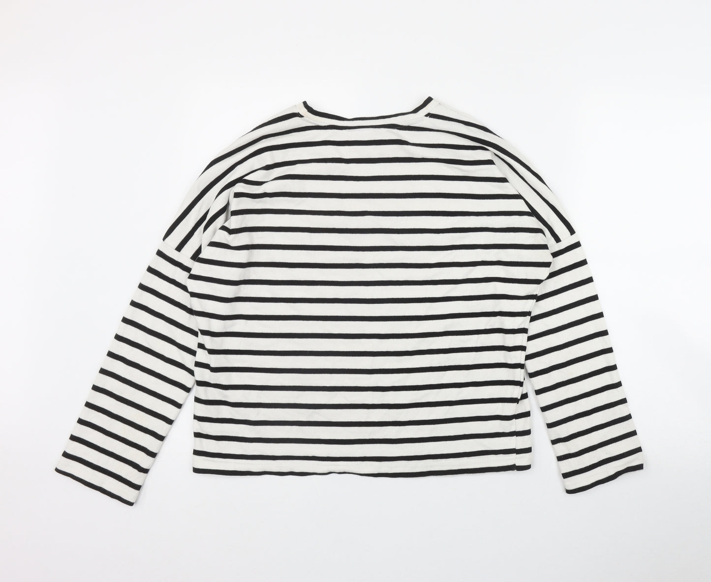 Monki Womens White Round Neck Striped Cotton Pullover Jumper Size XS