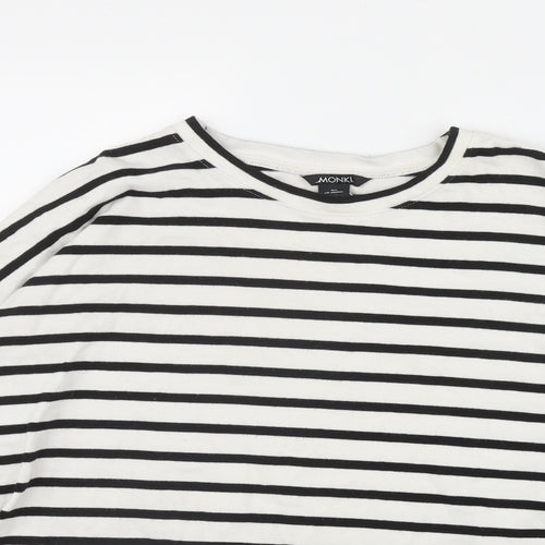 Monki Womens White Round Neck Striped Cotton Pullover Jumper Size XS