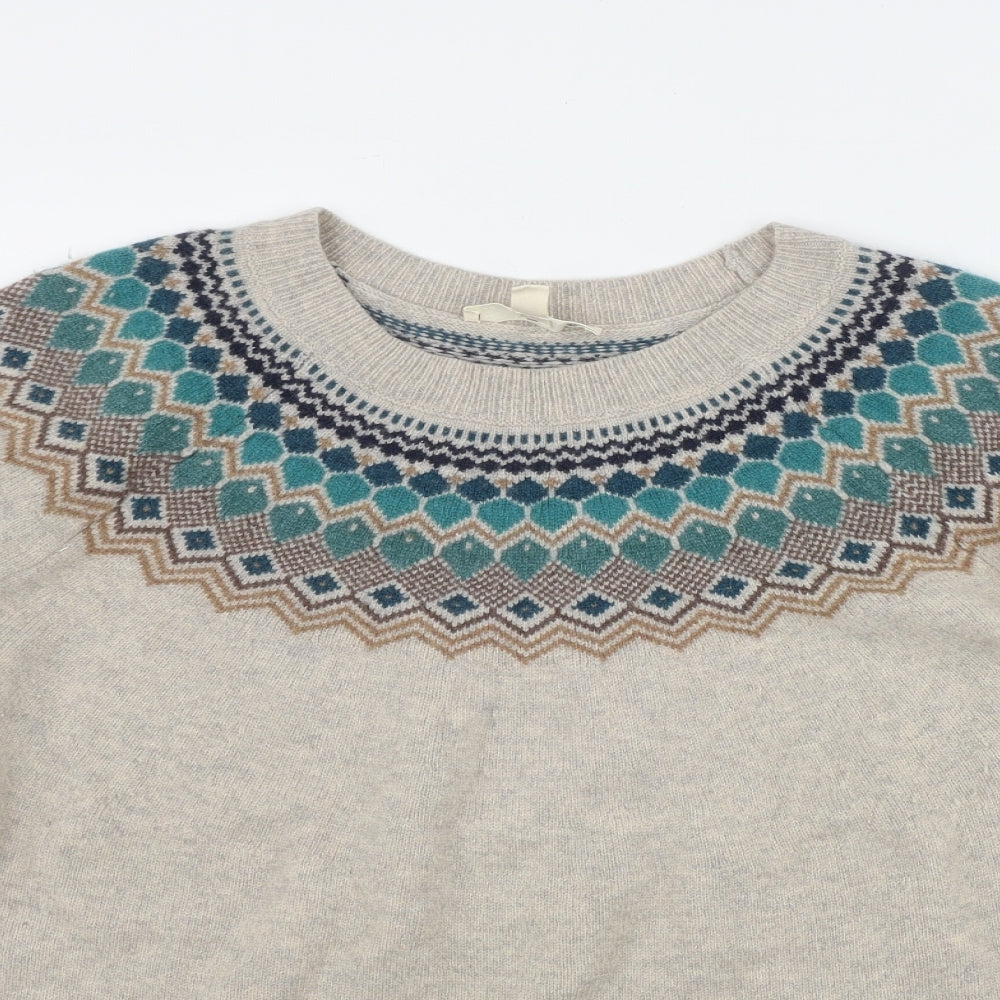 Seasalt Womens Beige Round Neck Fair Isle Wool Pullover Jumper Size 20