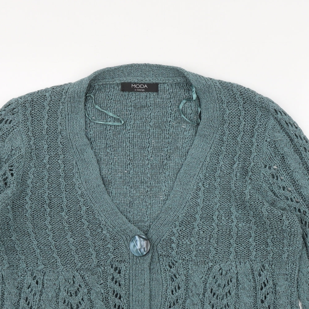 George Womens Blue V-Neck  Acrylic Cardigan Jumper Size 14