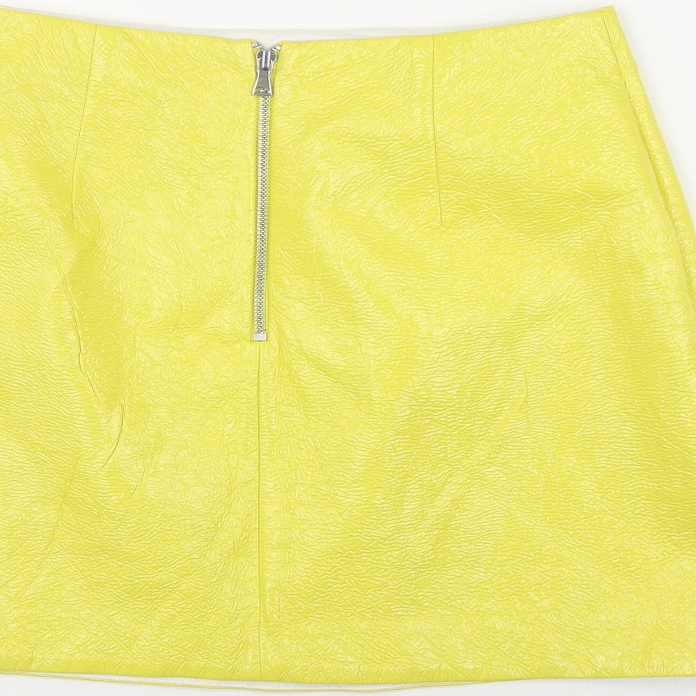 River Island Womens Yellow  Polyester A-Line Skirt Size 10   Zip