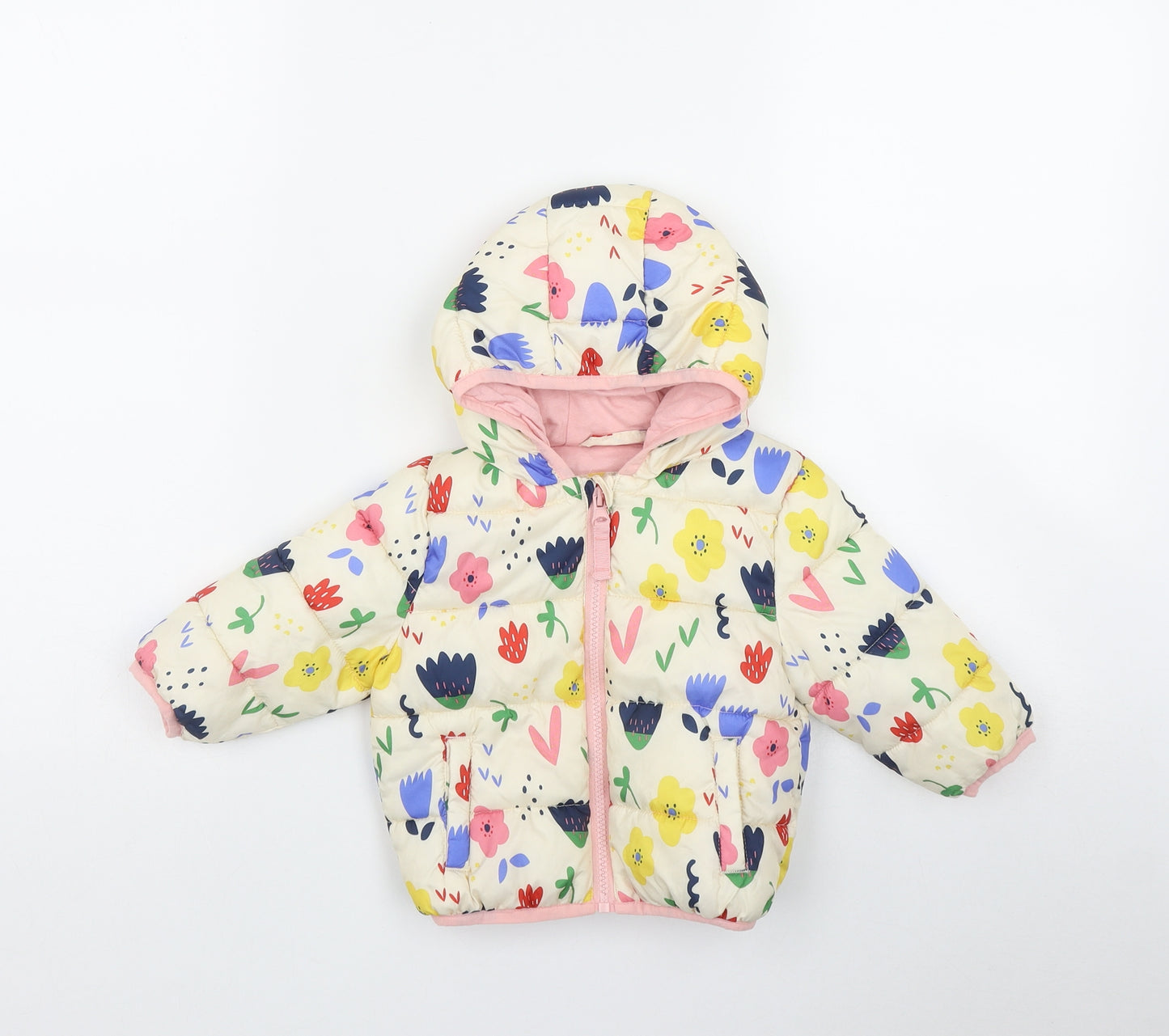 Marks and Spencer Girls Ivory Floral  Puffer Jacket Jacket Size 9-12 Months   Zip