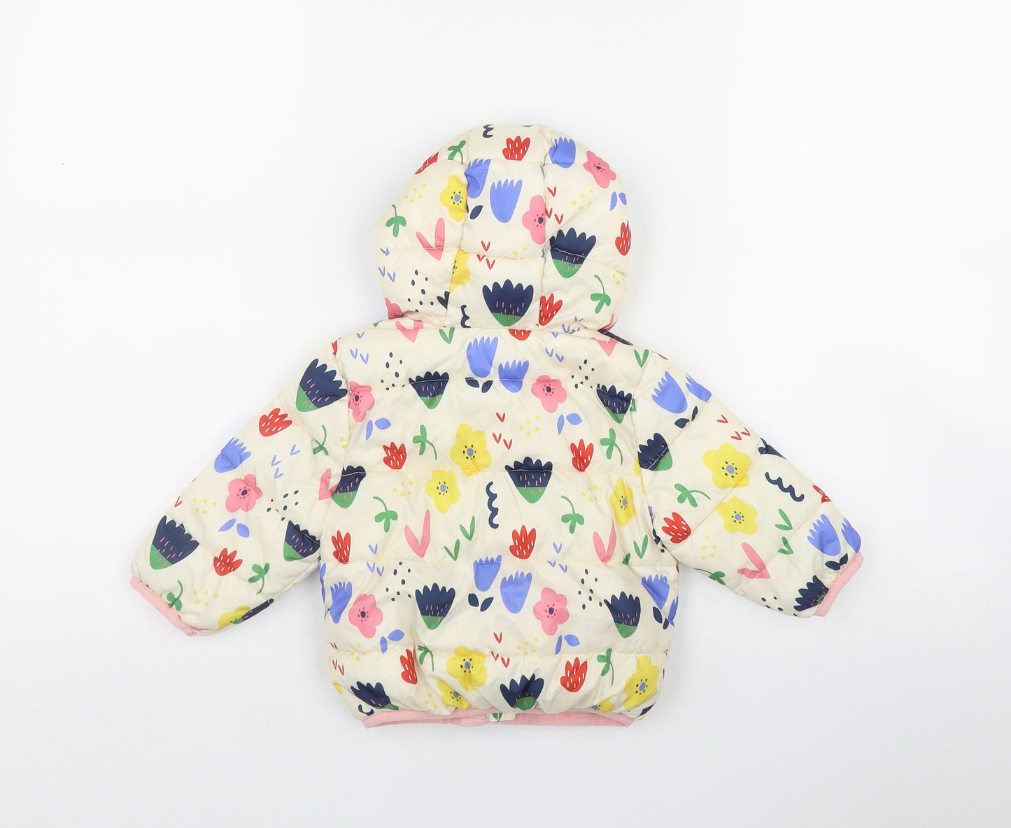 Marks and Spencer Girls Ivory Floral  Puffer Jacket Jacket Size 9-12 Months   Zip