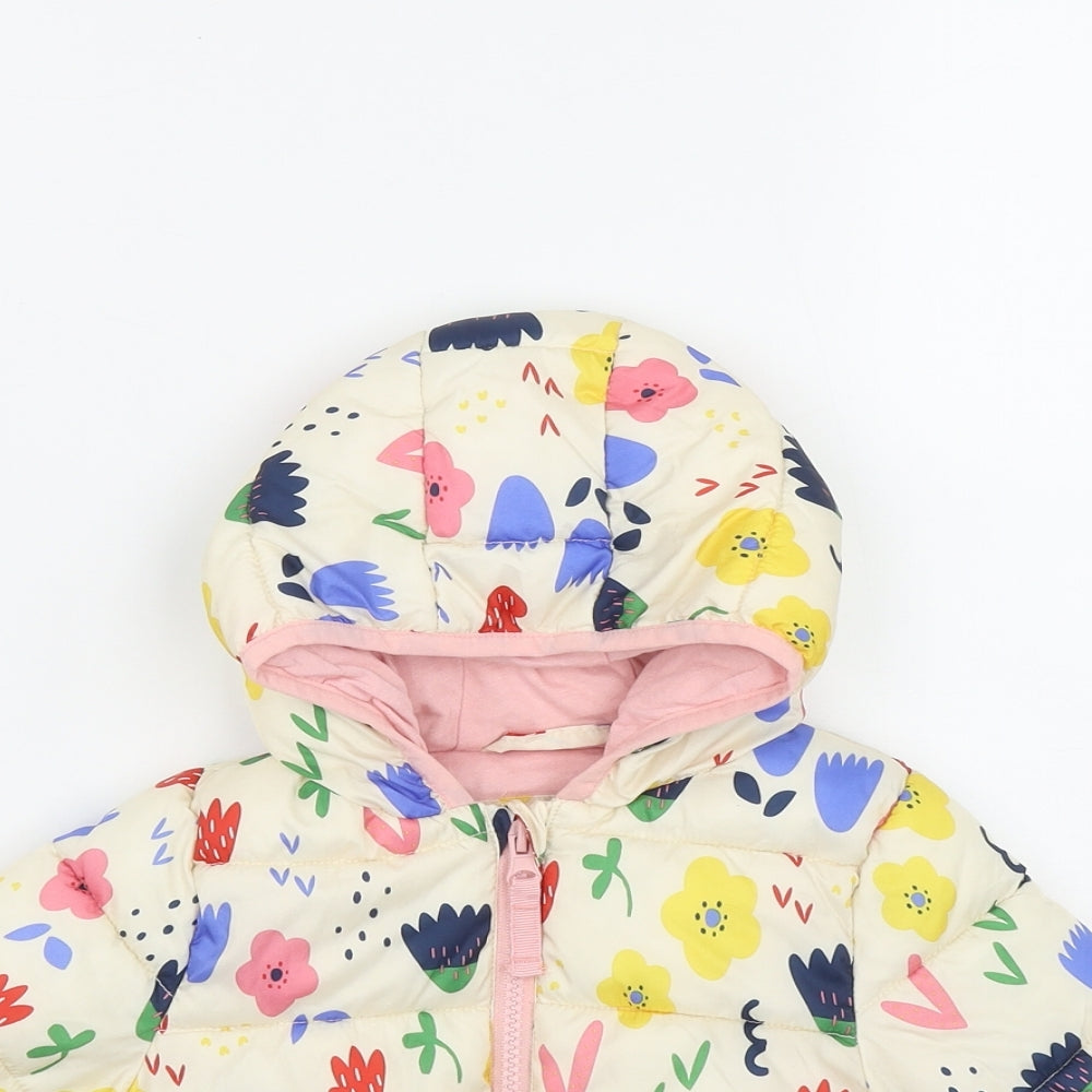 Marks and Spencer Girls Ivory Floral  Puffer Jacket Jacket Size 9-12 Months   Zip