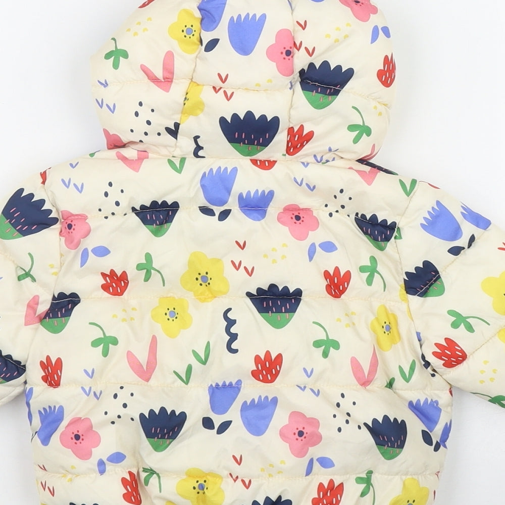 Marks and Spencer Girls Ivory Floral  Puffer Jacket Jacket Size 9-12 Months   Zip