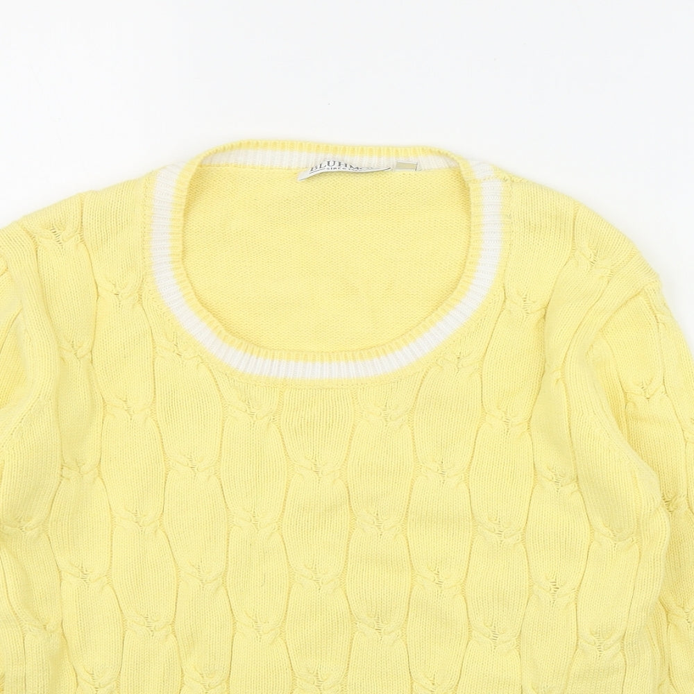 Bluhmod Womens Yellow Round Neck  Cotton Pullover Jumper Size L