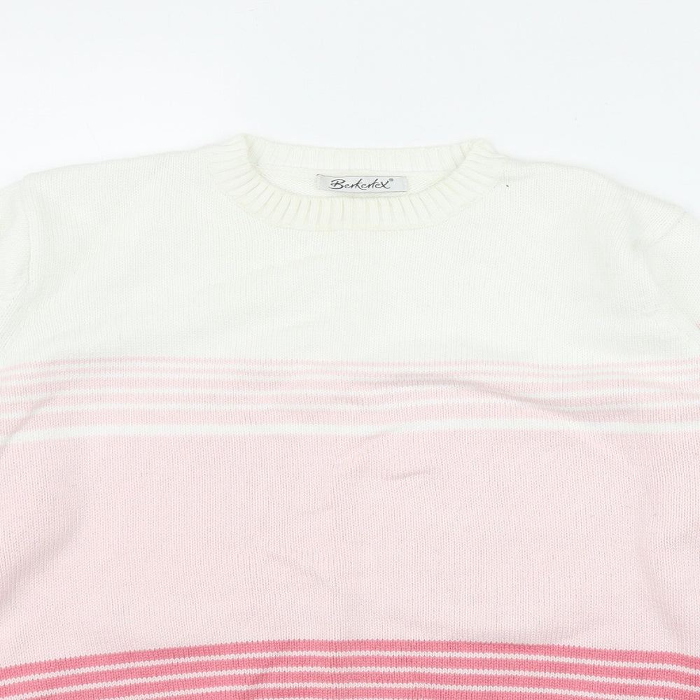 Berketex Womens Pink Round Neck Striped Cotton Pullover Jumper Size 14