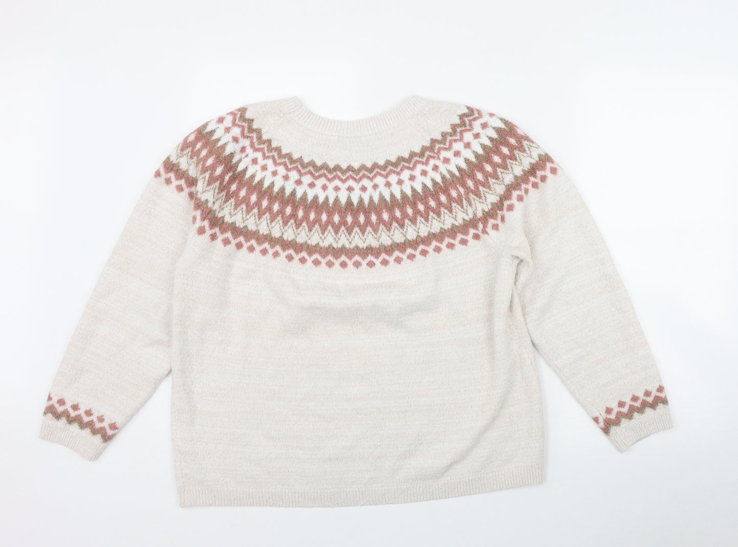 Damart Womens Beige Round Neck Fair Isle Acrylic Pullover Jumper Size L