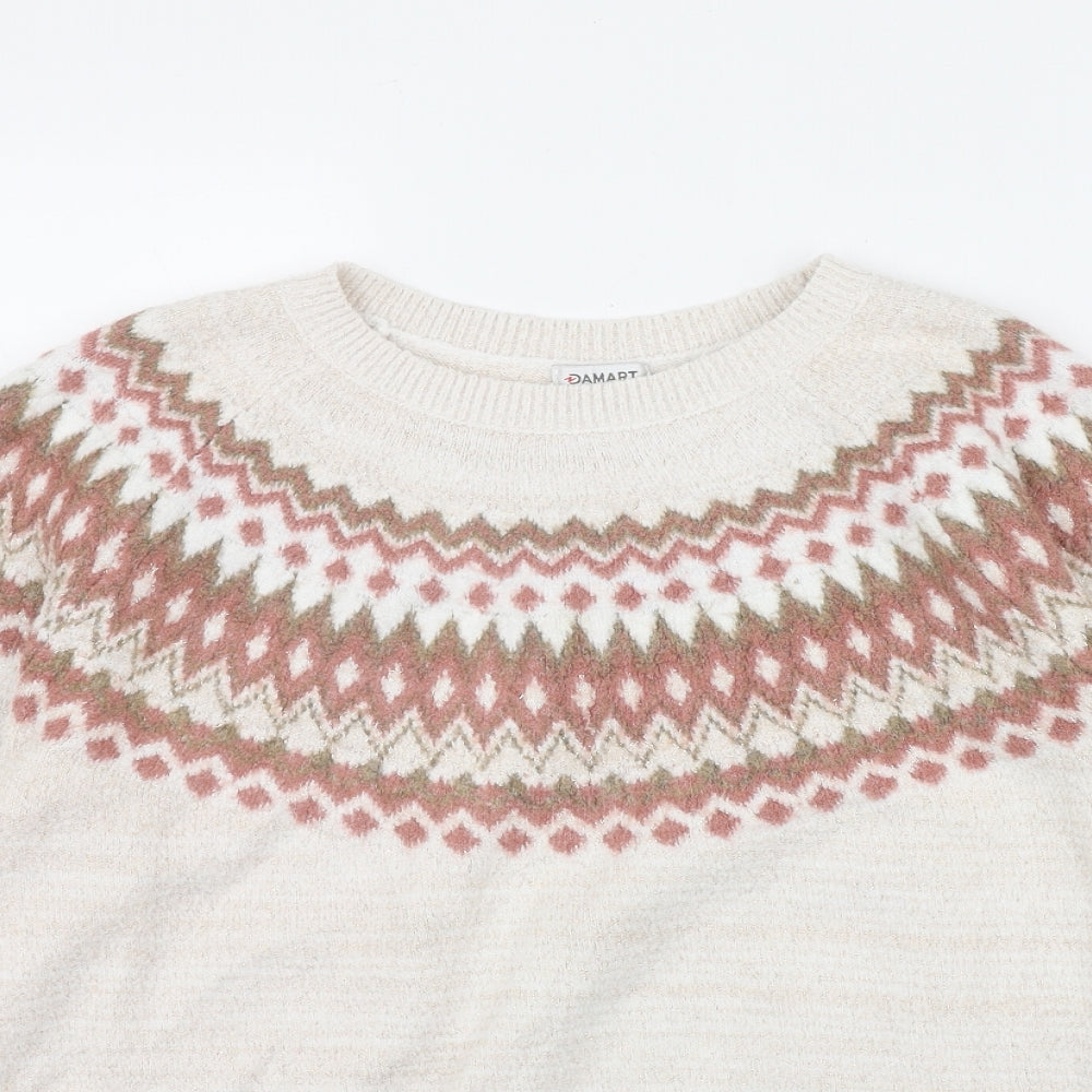 Damart Womens Beige Round Neck Fair Isle Acrylic Pullover Jumper Size L