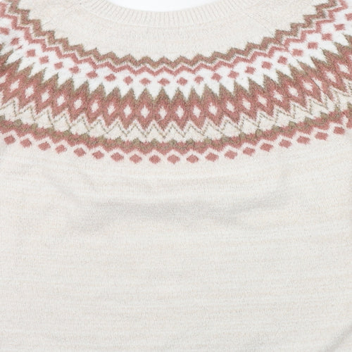 Damart Womens Beige Round Neck Fair Isle Acrylic Pullover Jumper Size L