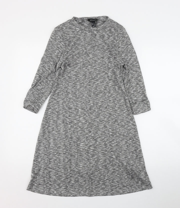 New Look Womens Grey Polyester Jumper Dress Size 6 Round Neck Pullover
