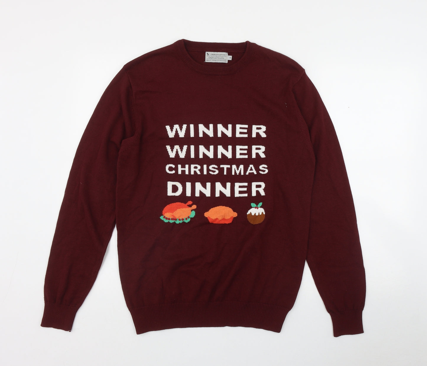 TU Mens Red Round Neck  Cotton Pullover Jumper Size M   - Christmas