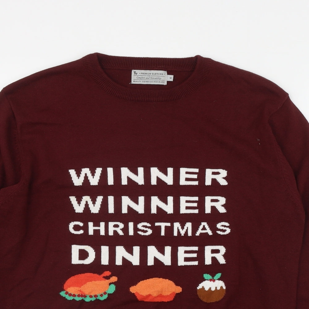 TU Mens Red Round Neck  Cotton Pullover Jumper Size M   - Christmas