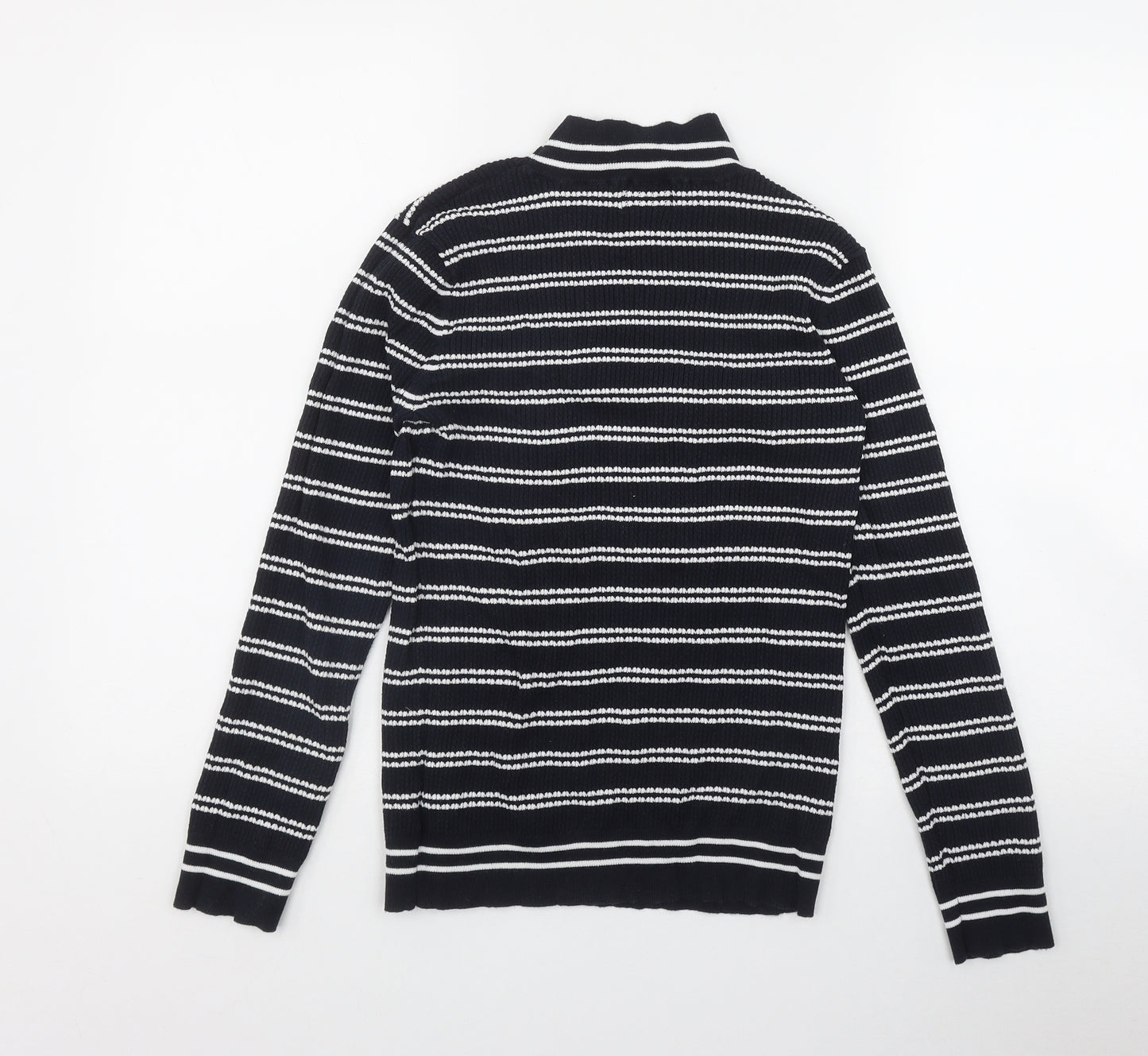 Savida Womens Blue Mock Neck Striped Cotton Pullover Jumper Size L