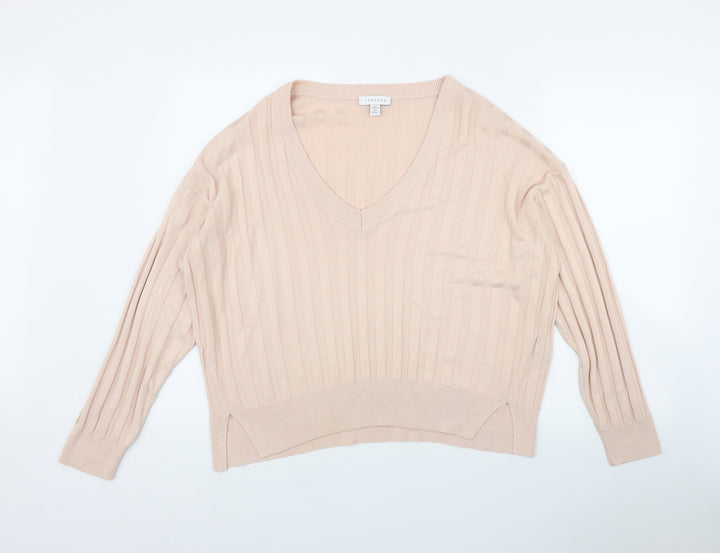 Topshop Womens Pink V-Neck Viscose Pullover Jumper Size M