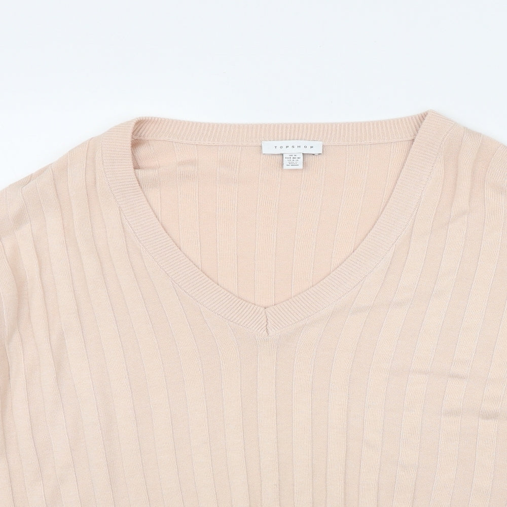 Topshop Womens Pink V-Neck  Viscose Pullover Jumper Size M