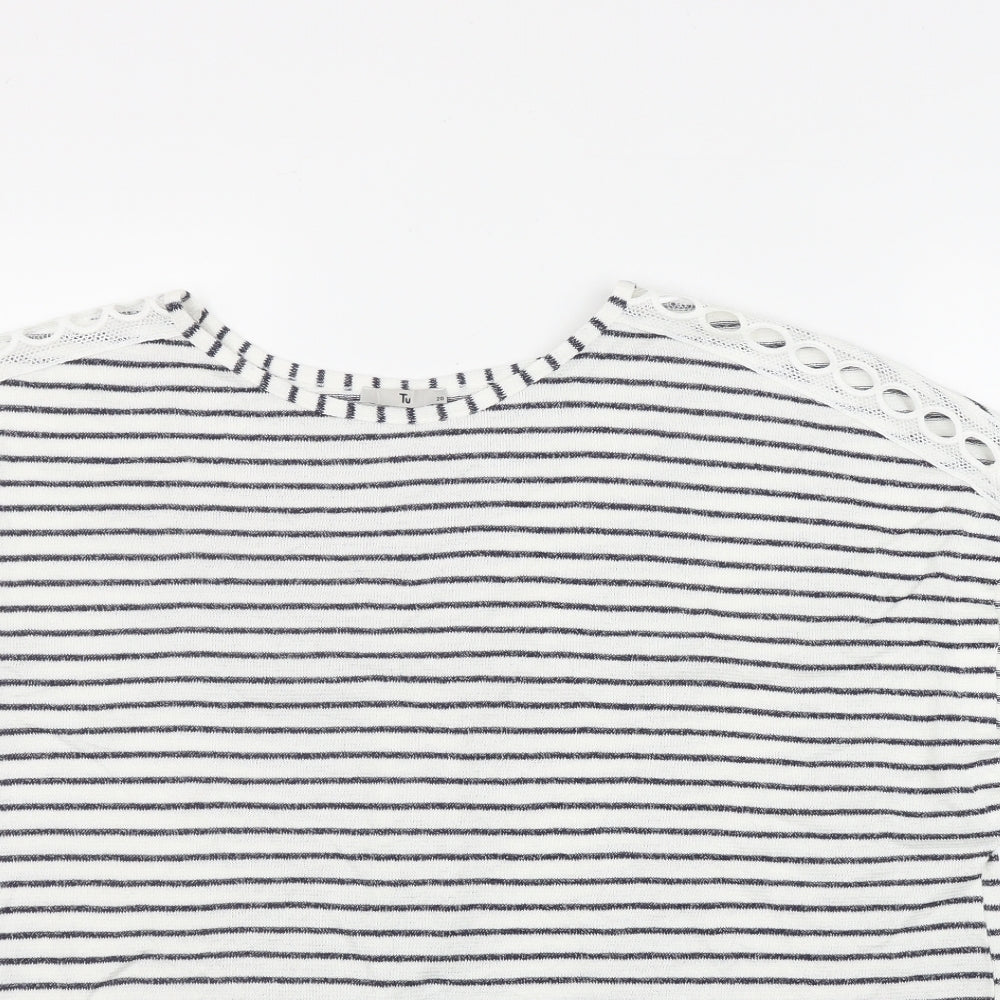 TU  Womens White Striped Viscose Basic T-Shirt Size 20 Round Neck