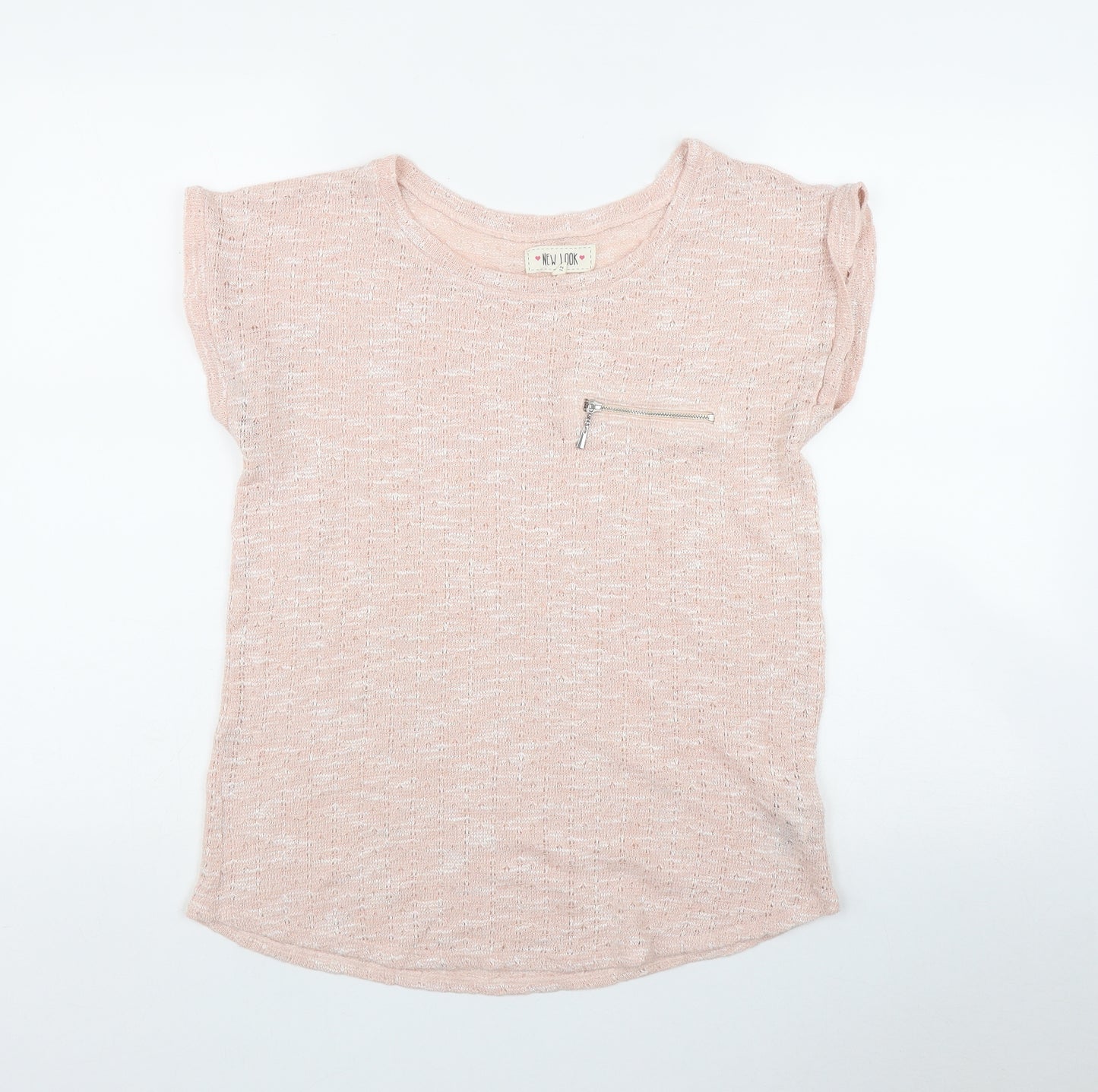 New Look Womens Pink  Polyester Basic T-Shirt Size 12 Round Neck