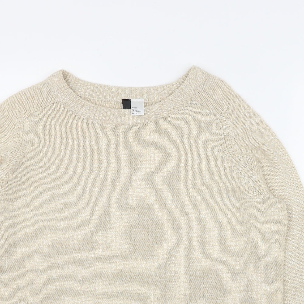 H&M Womens Beige Round Neck  Acrylic Pullover Jumper Size M