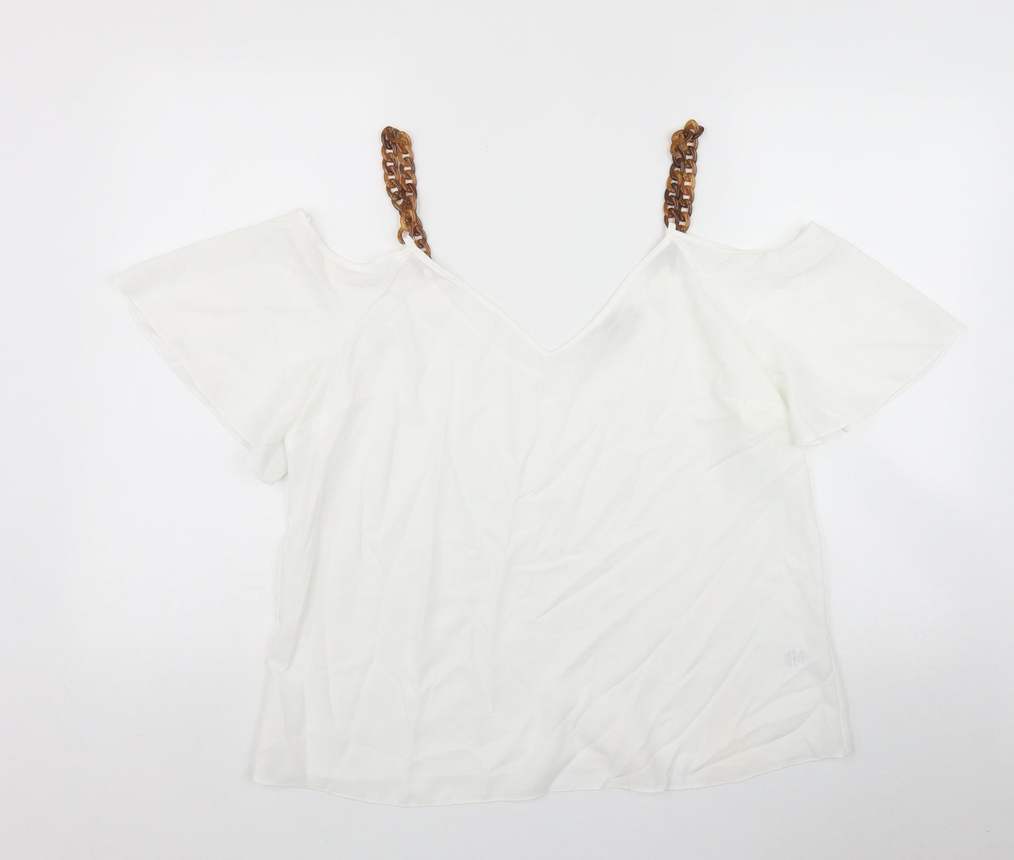 George Womens White  Polyester Basic Blouse Size 14 Off the Shoulder