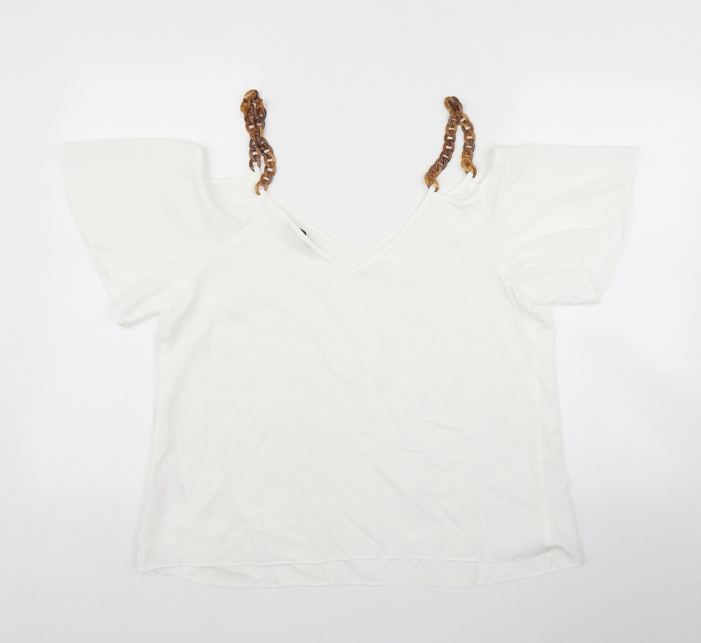 George Womens White  Polyester Basic Blouse Size 14 Off the Shoulder