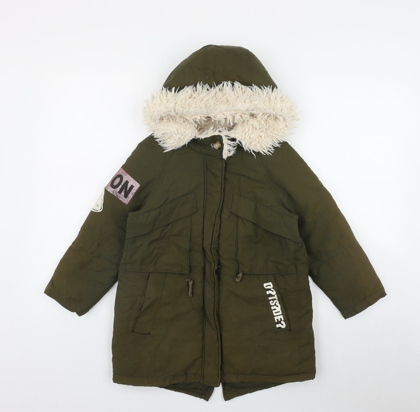 Zara Girls Green   Parka Coat Size 7 Years  Zip