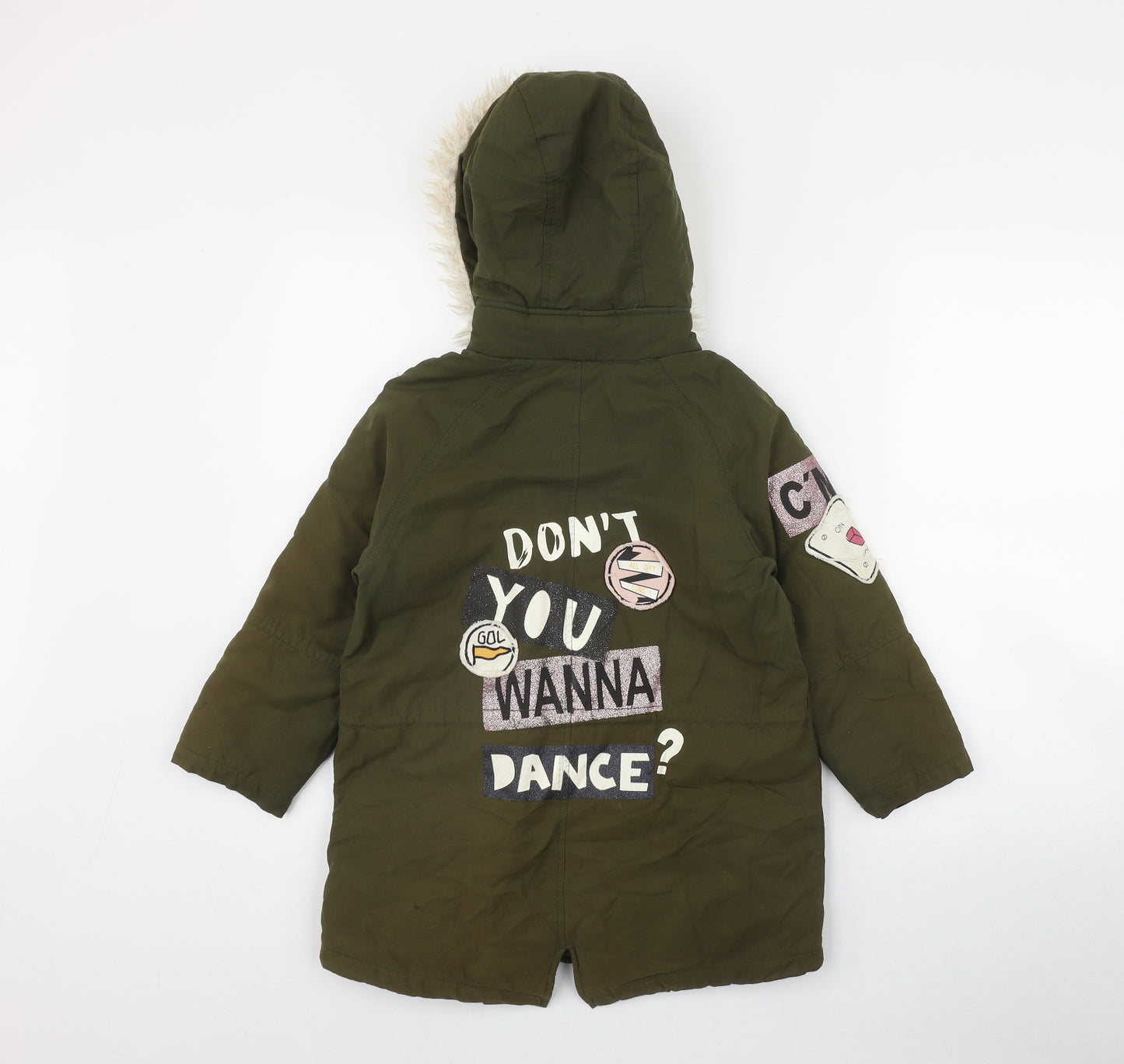 Zara Girls Green   Parka Coat Size 7 Years  Zip