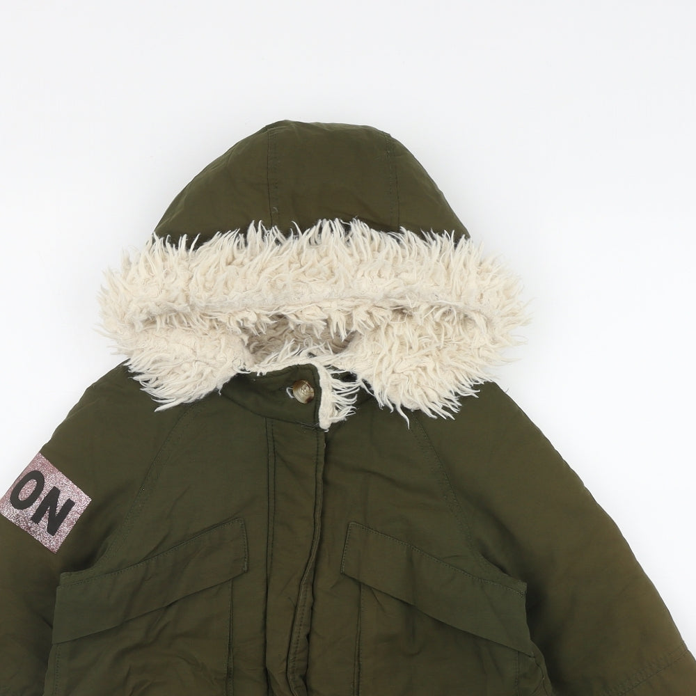 Zara Girls Green   Parka Coat Size 7 Years  Zip