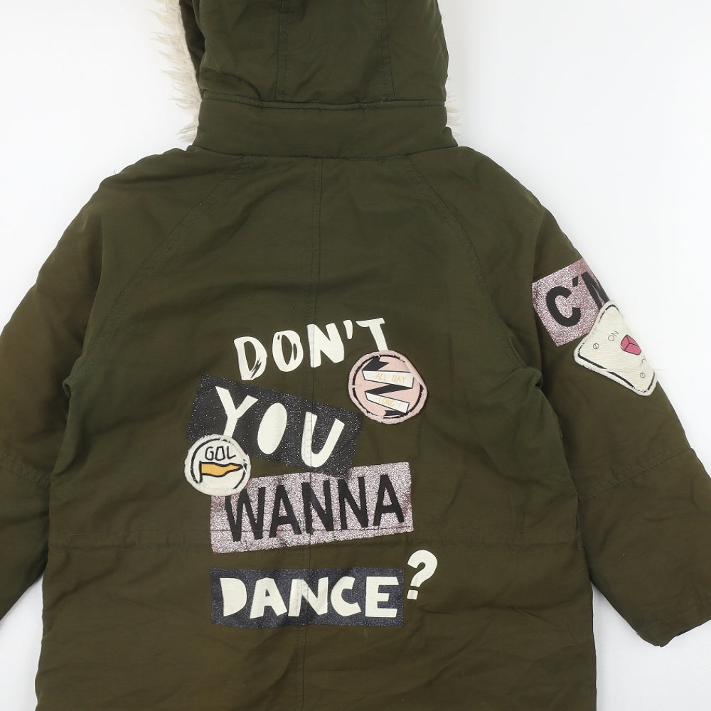 Zara Girls Green   Parka Coat Size 7 Years  Zip