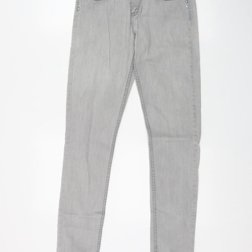 Denim & Co. Womens Grey  Cotton Skinny Jeans Size 10 L32 in Regular Zip
