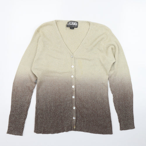 Casamia Womens Beige V-Neck  Ramie Cardigan Jumper One Size