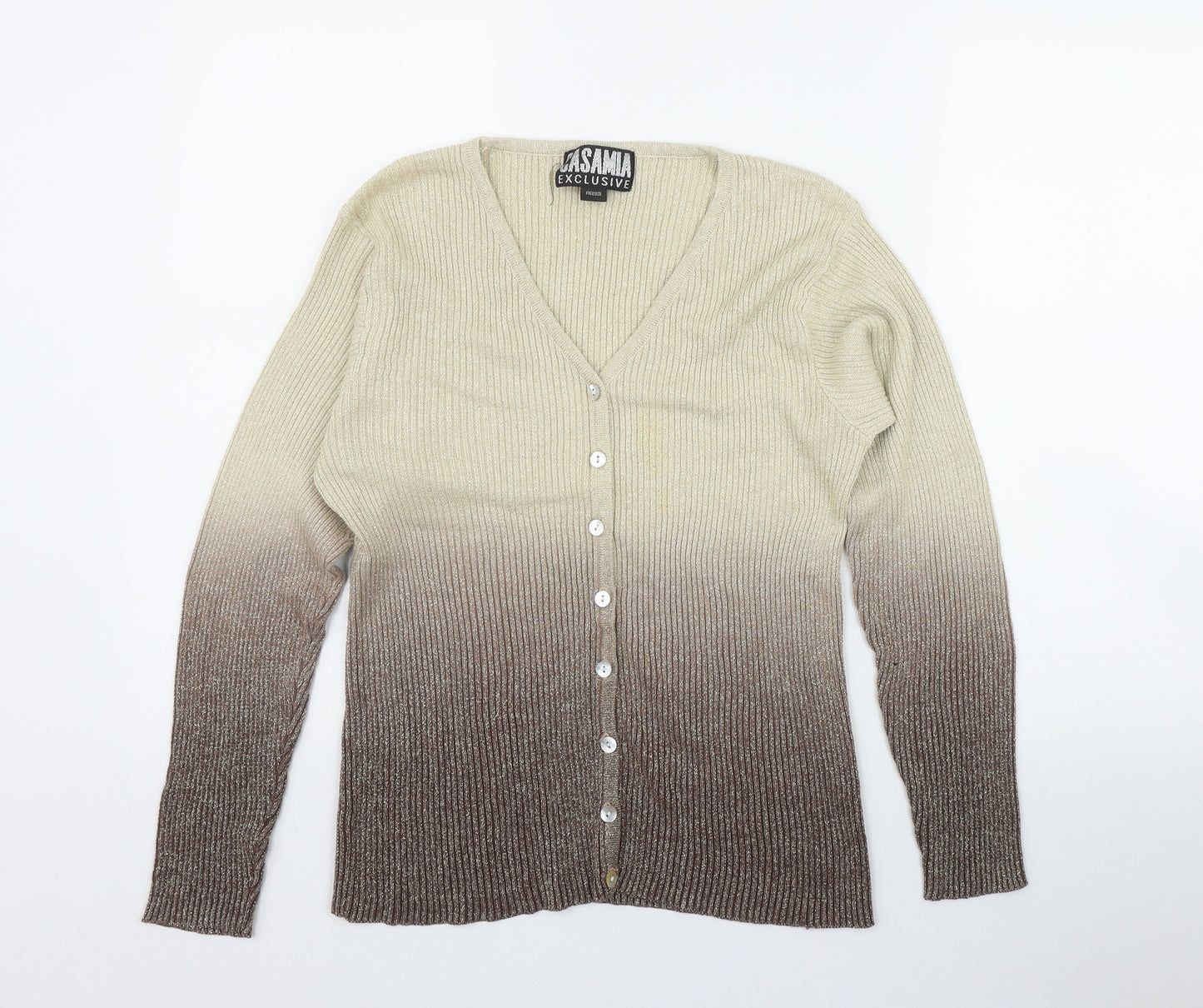 Casamia Womens Beige V-Neck  Ramie Cardigan Jumper One Size