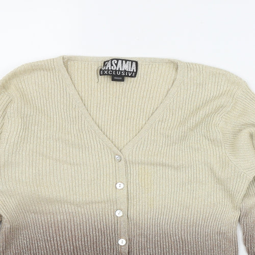 Casamia Womens Beige V-Neck  Ramie Cardigan Jumper One Size