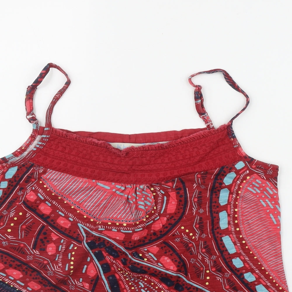 Fat Face Womens Red Geometric Cotton Camisole Tank Size 10 Square Neck