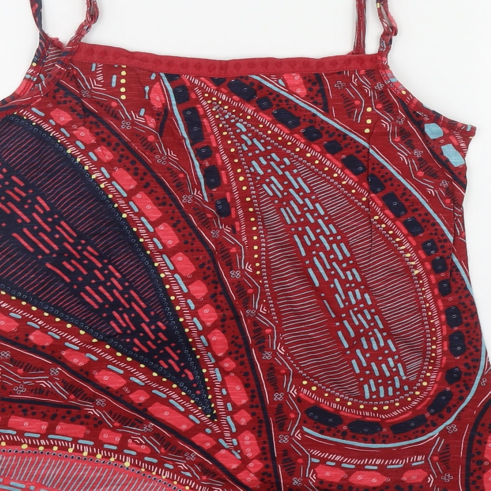 Fat Face Womens Red Geometric Cotton Camisole Tank Size 10 Square Neck