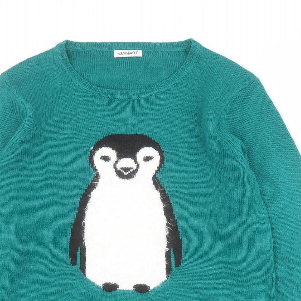 Damart Womens Green Round Neck  Acrylic Pullover Jumper Size 10   - Penguin
