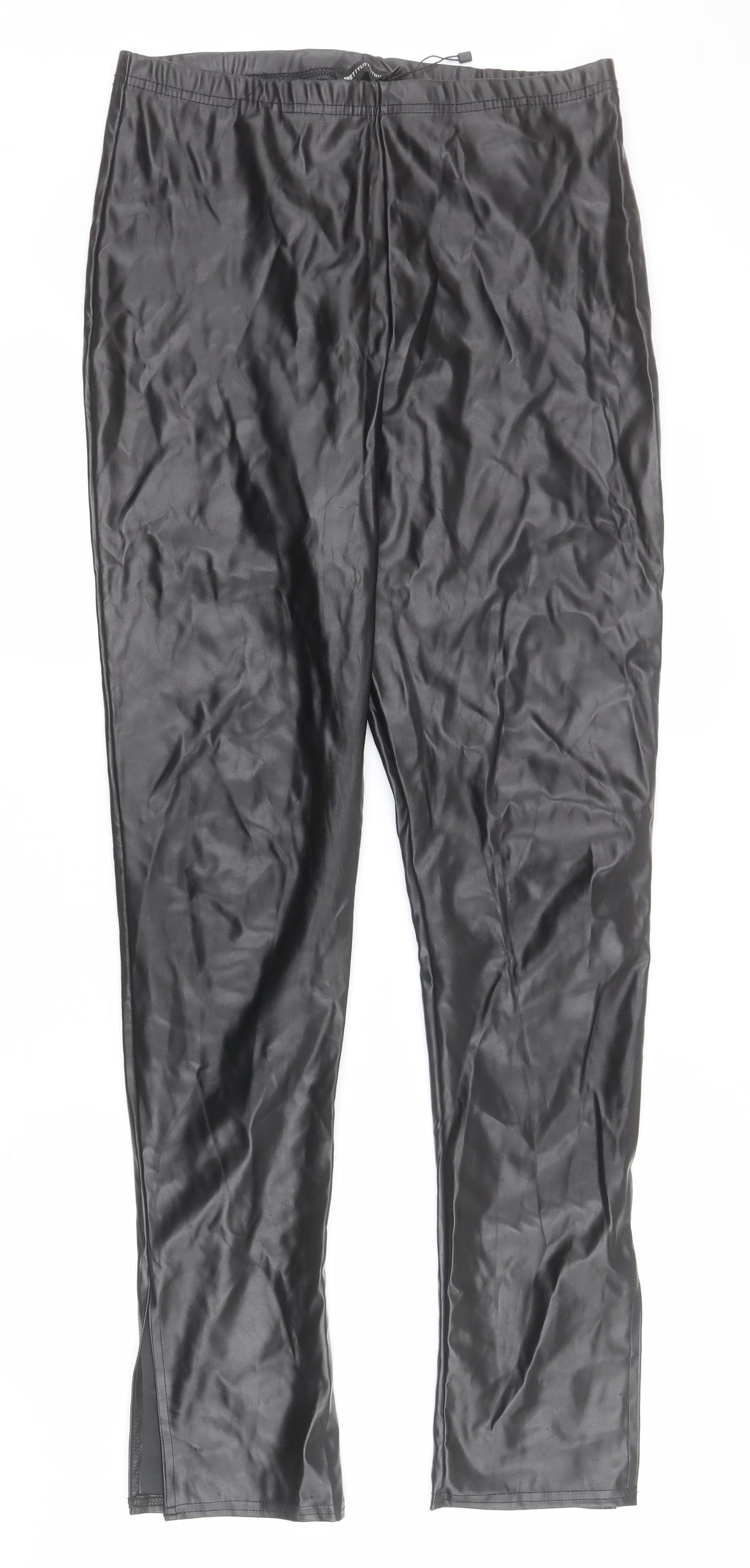 PRETTYLITTLETHING Womens Black  Polyester Trousers  Size 14 L33 in Regular  - Faux leather