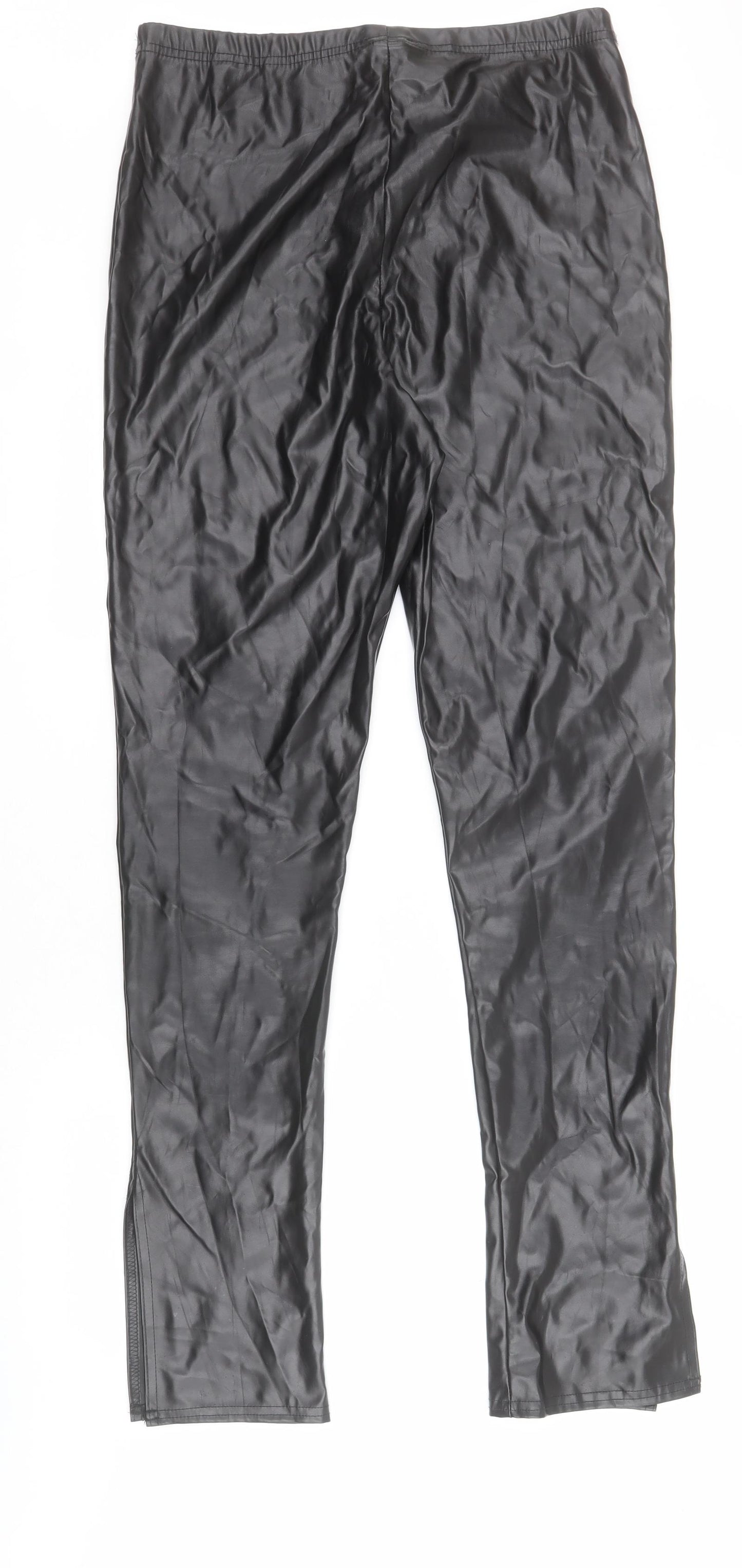 PRETTYLITTLETHING Womens Black  Polyester Trousers  Size 14 L33 in Regular  - Faux leather