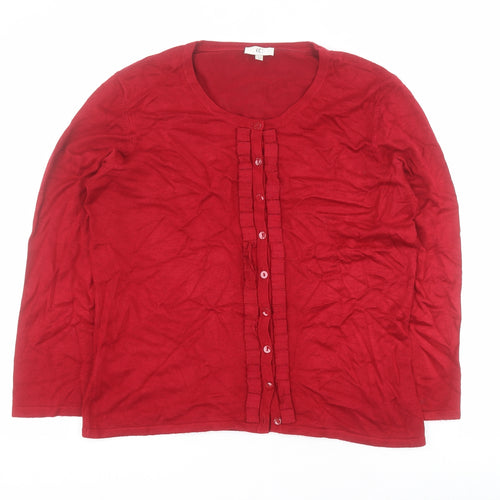 CC Womens Red Round Neck  Viscose Cardigan Jumper Size 12
