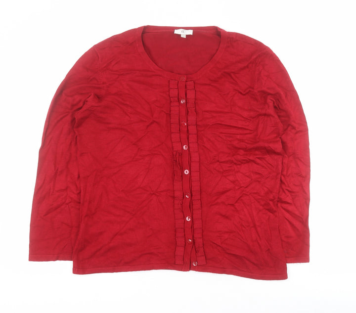 CC Womens Red Round Neck Viscose Cardigan Jumper Size 12