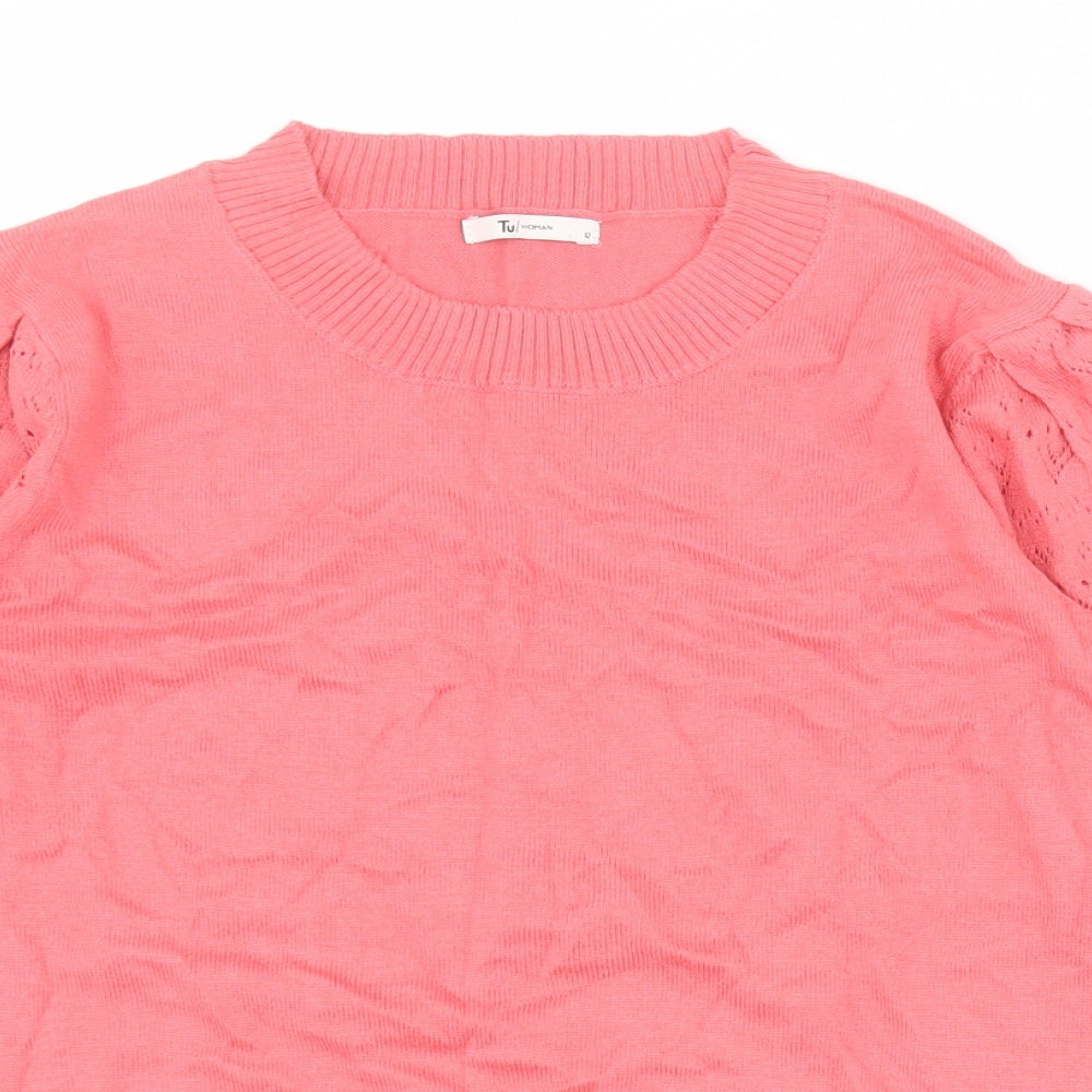 TU Womens Pink Round Neck  Cotton Pullover Jumper Size 12
