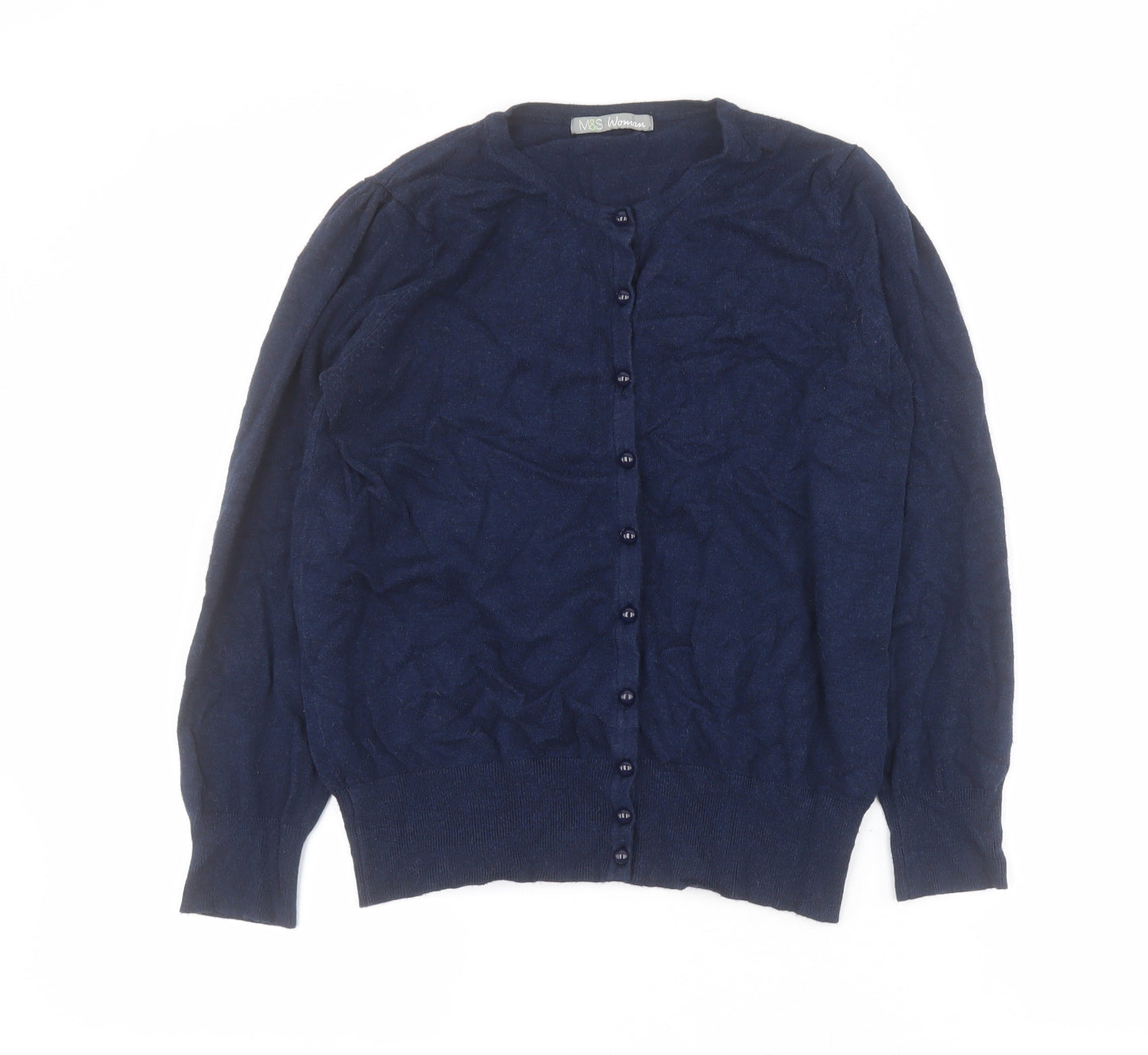 Marks and Spencer Womens Blue Round Neck  Viscose Cardigan Jumper Size 14