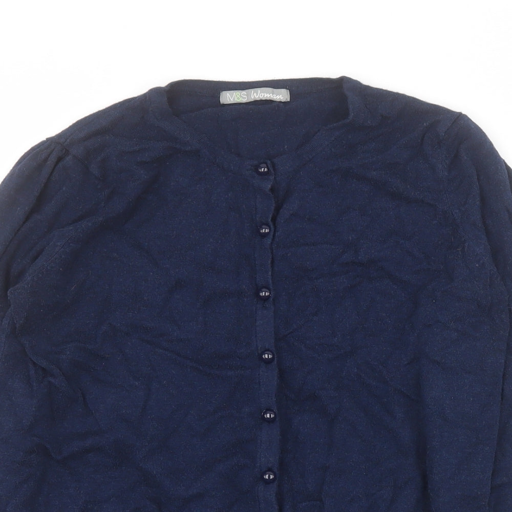 Marks and Spencer Womens Blue Round Neck  Viscose Cardigan Jumper Size 14