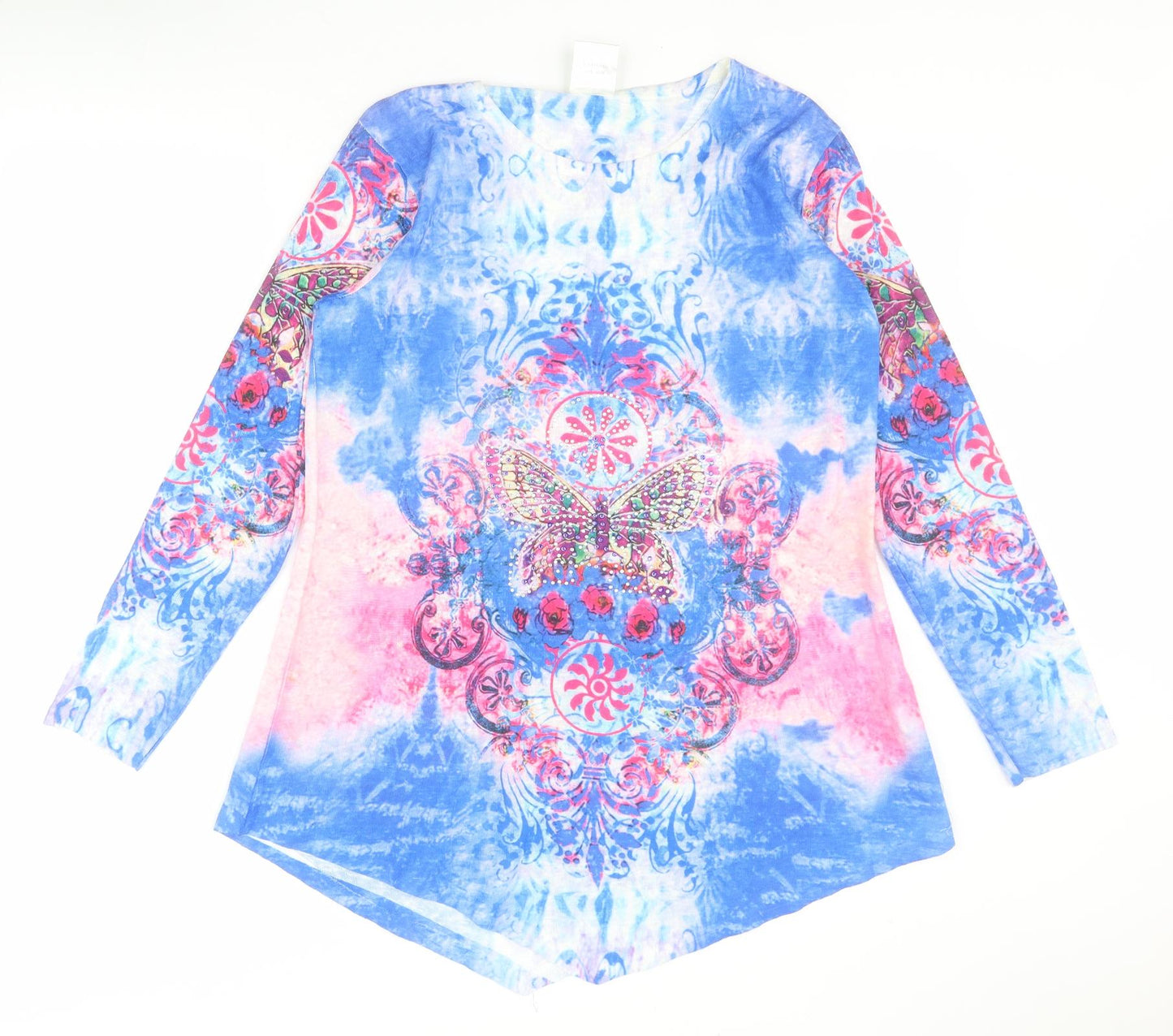 India Boutique Womens Blue  Polyester Tunic T-Shirt One Size Round Neck