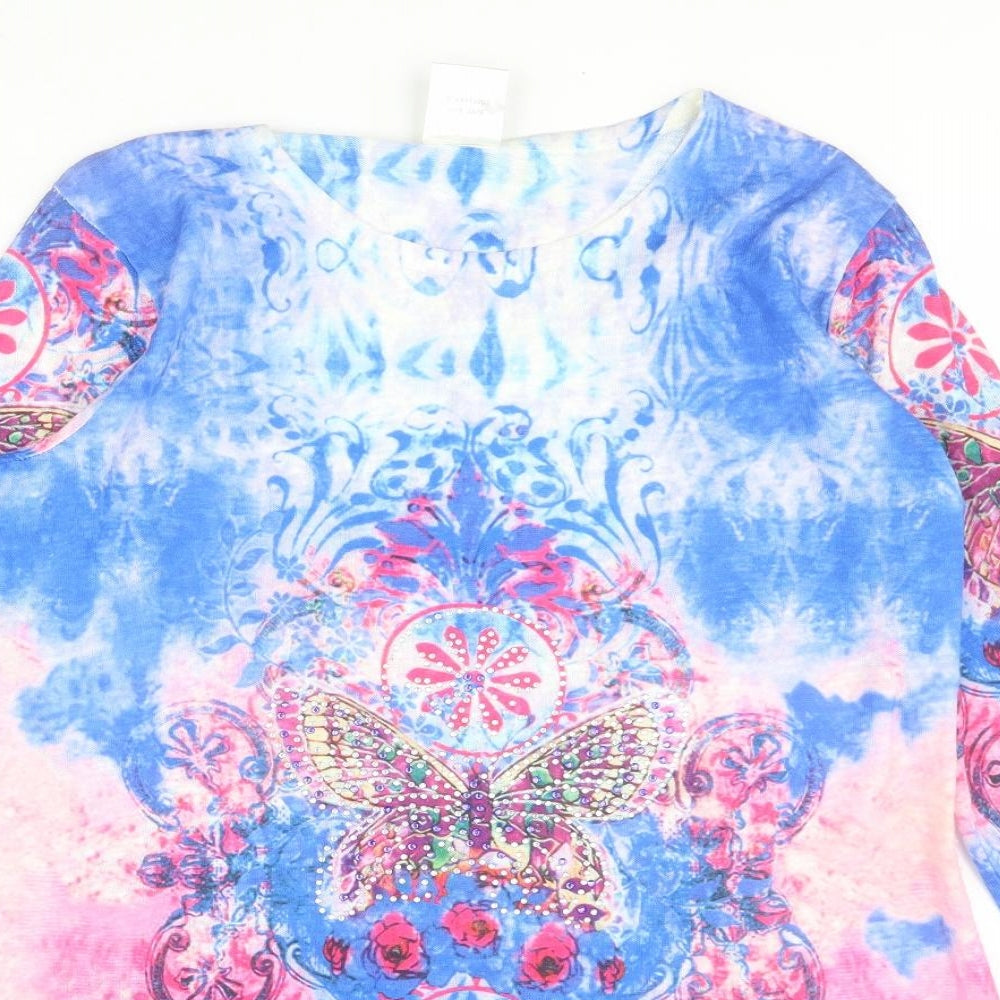 India Boutique Womens Blue  Polyester Tunic T-Shirt One Size Round Neck