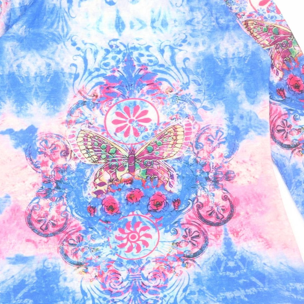 India Boutique Womens Blue  Polyester Tunic T-Shirt One Size Round Neck