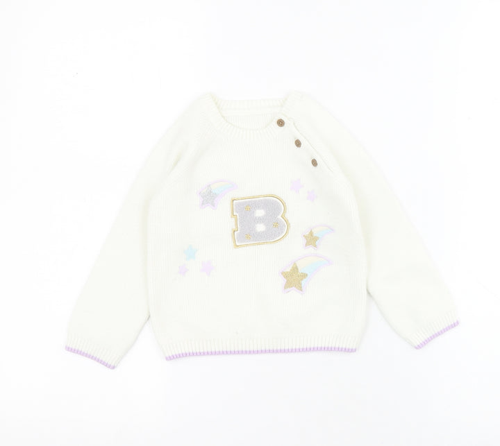 Marks and Spencer Baby White  Acrylic Pullover Jumper Size 12-18 Months  Button - B