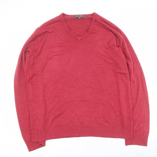 Marks and Spencer Mens Red V-Neck  Acrylic Henley Jumper Size XL