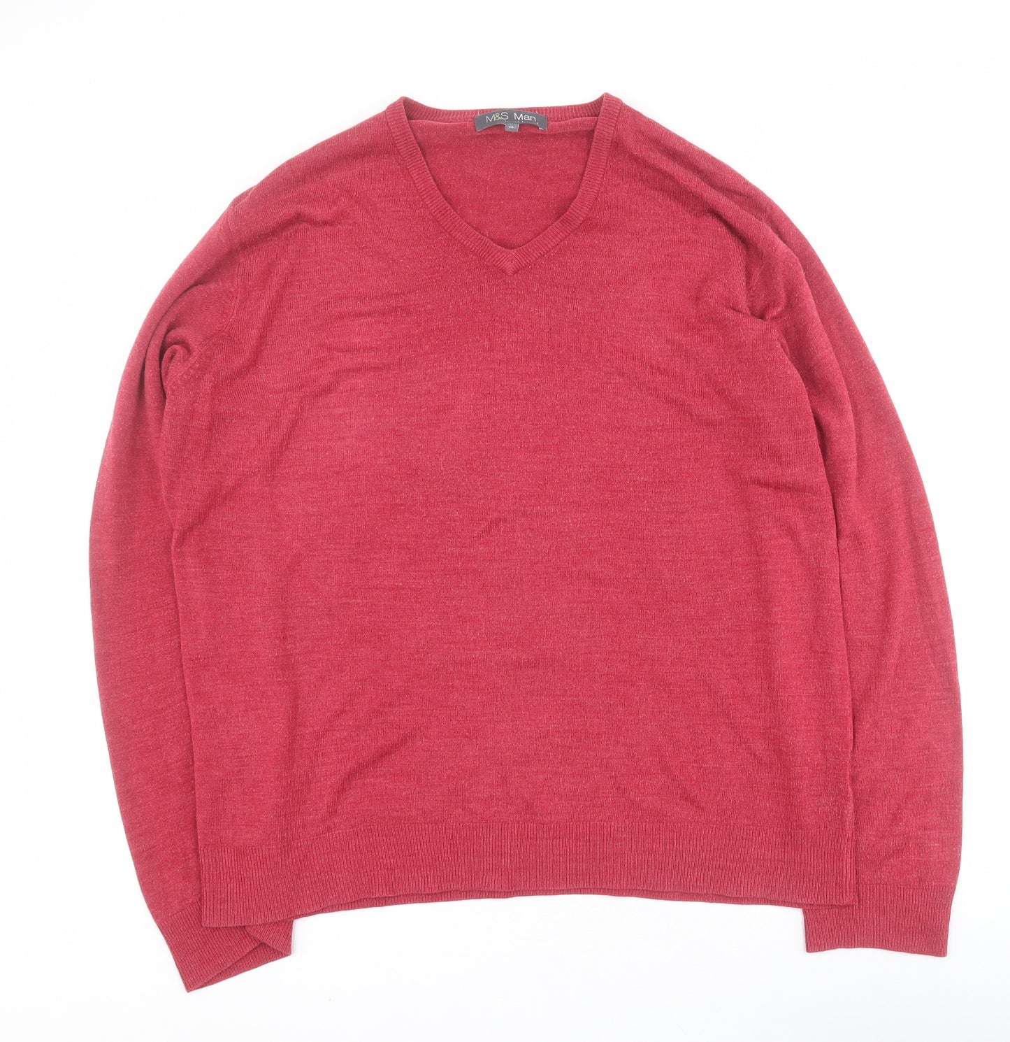 Marks and Spencer Mens Red V-Neck  Acrylic Henley Jumper Size XL