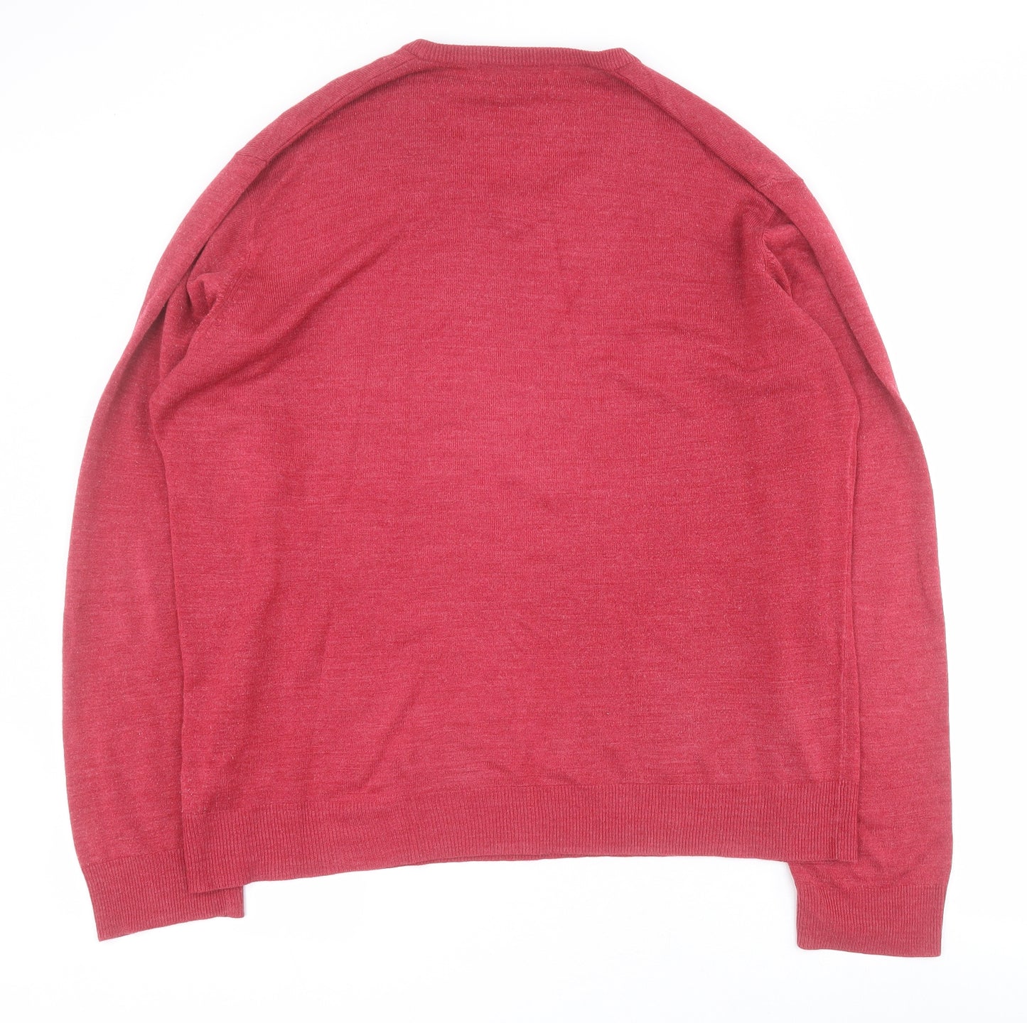 Marks and Spencer Mens Red V-Neck  Acrylic Henley Jumper Size XL